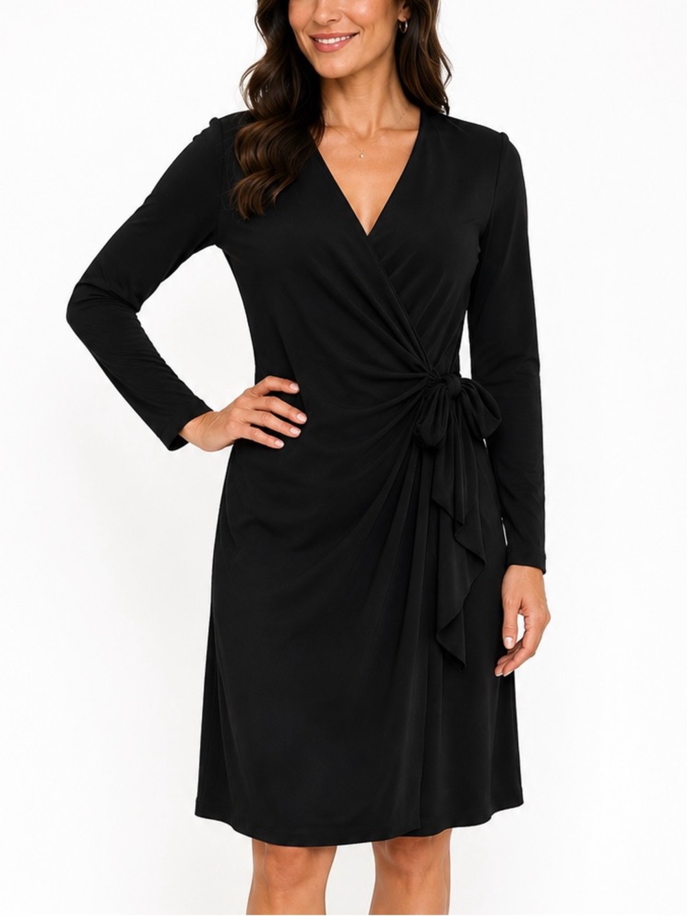 BLACK LABEL by EVAN-PICONE Black Faux Wrap Dress NWT